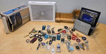 Vintage Keychain & Bottle Opener Collection, Cambridge Snow Tire Cables, Frames, String Art