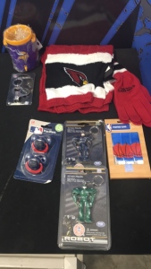 NFL Cup- NFL Key Chain- NFL Scarf and Gloves-Professional Pacifiers ‘(2) Action Figures- Pacifier clips