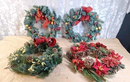 (4) 16" Diameter Christmas Wreaths