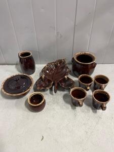 Hull Pottery Brown Drip 10-Piece Dinnerware Set with Mugs, Pitcher, and Canisters