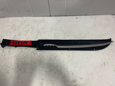 BK2055 Fantasy Machete, Stainless Steel Blade, Red/Black Cord Handle, Includes Nylon Sheath