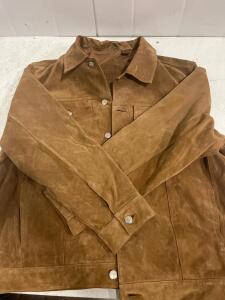 Outfitters Brown Suede Trucker Jacket, Size Large, Button Closure, Made in China