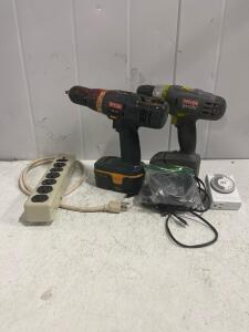 Ryobi 18V Cordless Drill with Battery & Craftsman Evolv Drill Lot &ndash; Power Strip, Timer, Cables