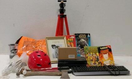 Mixed Lot: Helmet, Tripod, Comic (Pok&eacute;mon), Keyboard, Axe, Utensils, More (Tested)
