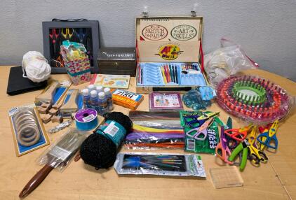 Comprehensive Arts & Crafts Bundle with Art Skills Kit, Decorative Scissors, Paints, Brushes, Yarn, and Knitting Loom