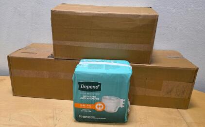Depend Fresh Protection Adult Briefs with Tabs, Unisex, Size S/M, 19&ndash;34" Waist, Maximum Absorbency, 3 Boxes Sets of 3, 20 Packs