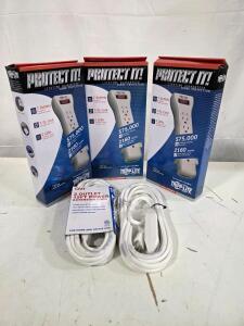 Tripp Lite SUPER7 Surge Protector, 7-Outlet, 7ft Cord, 2160 Joules + QVS 15ft 3-Outlet Extension Cord