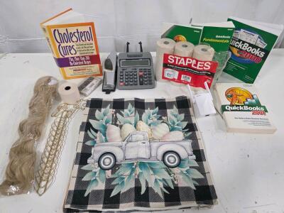 Quick Books How To Guide, Calculator with Printer Paper and WiFi Extender