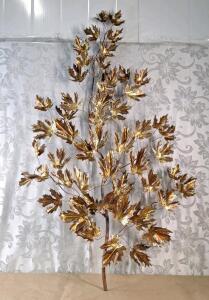 (1) Large Vintage Brass & Bronze Maple Leaf On Branch Wall Art Piece