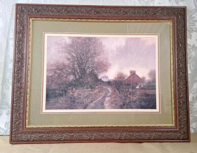 (1) Framed Artwork Print Of "Autumn Bonfire" By Artist Raymond Knaub.