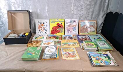 Lot Of 40+ Childrens Books & (1) Box Of Assorted Lego Pieces