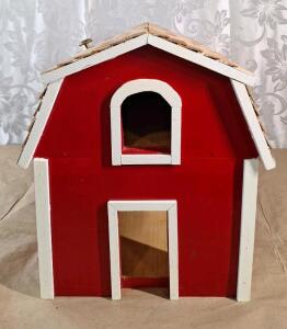 (1) Vintage Handcrafted Red Toy Barn, 20"L x 13"W x 16"T