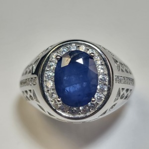 $715 Silver Sapphire(1.85ct) CZ(1ct) Ring