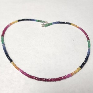 $2455 Silver Natural Ruby Emerald And Sapphire 16"(21.5ct) Necklace