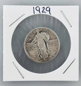 1929-S Standing Liberty Quarter 90% Silver, San Francisco Mint, Key Date U.S. Coin, Circulated