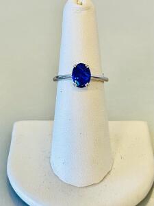 1.70 Ct Oval Tanzanite Solitaire Silver Ring Size 6.5