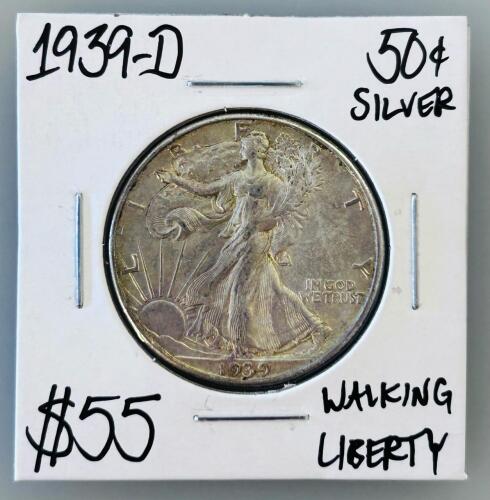 1939-D Walking Liberty Half Dollar, Denver Mint, 90% Silver, Circulated, Iconic American Coin