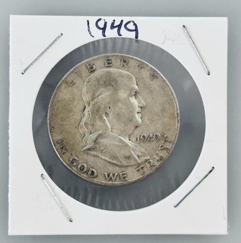 1949 Franklin Half Dollar, 90% Silver, Philadelphia, Circulated, Liberty Bell And Franklin Design