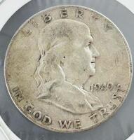 1949 Franklin Half Dollar, 90% Silver, Philadelphia, Circulated, Liberty Bell And Franklin Design - 2