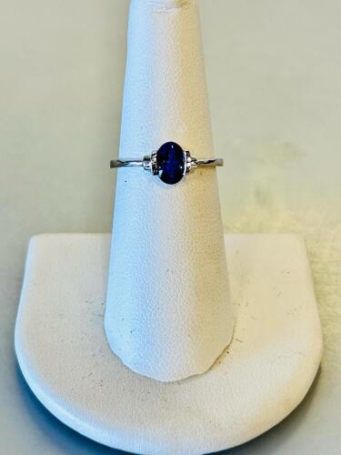 1.07Ct Oval Blue Sapphire Silver Ring K12ES Bezel Setting Size 6.5