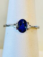 1.07Ct Oval Blue Sapphire Silver Ring K12ES Bezel Setting Size 6.5 - 2