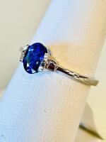 1.07Ct Oval Blue Sapphire Silver Ring K12ES Bezel Setting Size 6.5 - 3