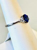 1.07Ct Oval Blue Sapphire Silver Ring K12ES Bezel Setting Size 6.5 - 4