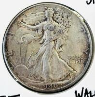 1940 Walking Liberty Half Dollar, 90% Silver, Philadelphia Mint, Circulated, Weinman Design - 2