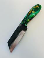 Custom Handmade Tanto Fixed-Blade Knife With Resin Handle And Leather Sheath - 3