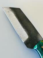Custom Handmade Tanto Fixed-Blade Knife With Resin Handle And Leather Sheath - 5