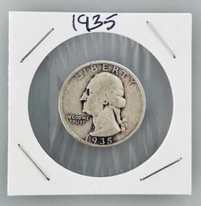 1935 Washington Quarter, 90% Silver, Medium Motto Variety, Circulated Condition