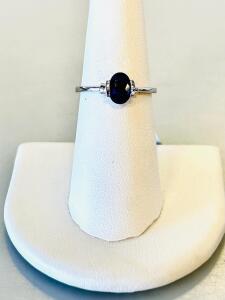 Silver Ring With 1.00 Ct Oval Sapphire Gemstone Size 6.5