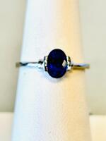 Silver Ring With 1.00 Ct Oval Sapphire Gemstone Size 6.5 - 2