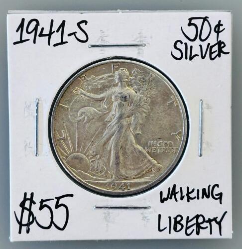 1941-S Walking Liberty Half Dollar, 90% Silver, San Francisco Mint, Choice Collector Coin