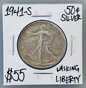 1941-S Walking Liberty Half Dollar, 90% Silver, San Francisco Mint, Choice Collector Coin