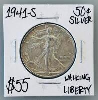 1941-S Walking Liberty Half Dollar, 90% Silver, San Francisco Mint, Choice Collector Coin