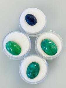 3 Oval Cabochon Brazilian Emeralds (12.5, 14.35, 20.45 Ct) & 9.5 Ct Faceted Mozambique Sapphire