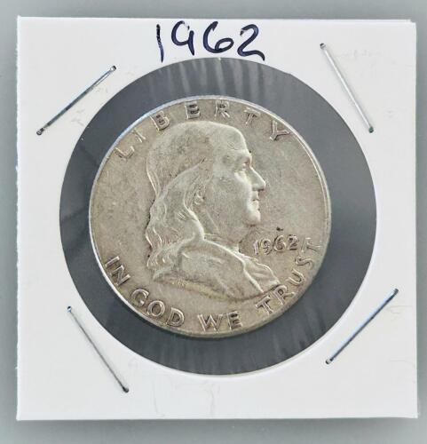 1962 Franklin Half Dollar, 90% Silver, Benjamin Franklin, Circulated, Philadelphia Mint