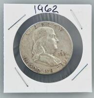 1962 Franklin Half Dollar, 90% Silver, Benjamin Franklin, Circulated, Philadelphia Mint