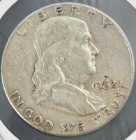 1962 Franklin Half Dollar, 90% Silver, Benjamin Franklin, Circulated, Philadelphia Mint - 2