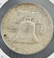 1962 Franklin Half Dollar, 90% Silver, Benjamin Franklin, Circulated, Philadelphia Mint - 3