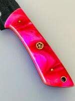 Custom Fixed Blade Knife With Pink Swirl Handle And Embossed Leather Sheath - 3