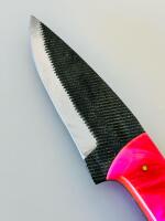 Custom Fixed Blade Knife With Pink Swirl Handle And Embossed Leather Sheath - 4