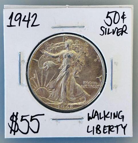 1942 Walking Liberty Half Dollar, XF/AU Condition, 90% Silver, Philadelphia Mint