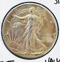 1942 Walking Liberty Half Dollar, XF/AU Condition, 90% Silver, Philadelphia Mint - 2