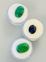 Brazilian Emerald Cabochons (12.85Ct, 9.65Ct) & Faceted Mozambique Sapphire 5.4Ct &ndash; Loose Stones