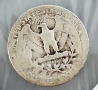 1944 Washington Quarter 90% Silver &ndash; Circulated, Heavy Wear, No Mint Mark - 3