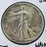 1943-D Walking Liberty Half Dollar, 90% Silver, Denver Mint, XF/AU, US 50&cent; Coin - 2