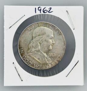 1962-D Franklin Half Dollar, 90% Silver, Circulated, United States, John R. Sinnock Design