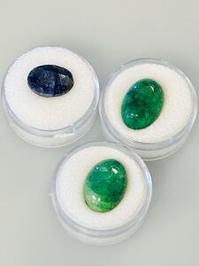 Loose Brazilian Emeralds (Cabochon, Oval) & Mozambique Sapphire (Faceted)